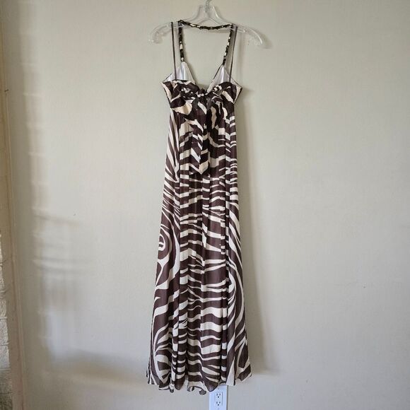 NWT BCBG MaxAzria 100% Silk Womens Maxi Dress Halter Animal Print  Size 4 Y2K - Picture 5 of 13